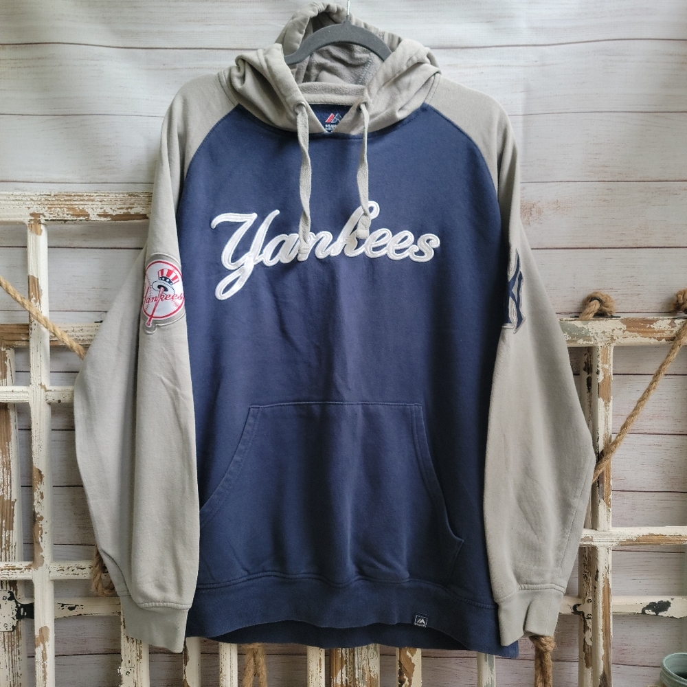 Blue and Gray Yankees Hoodie With Embroidered Patches